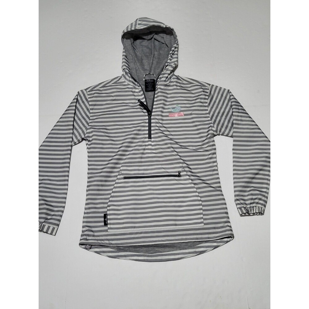 (#C) Charles River Apparel Jacket Women's XXS Gray /white Half Zip Hooded